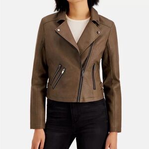 CoffeeShop Women's Tan Faux Leather Biker Jacket